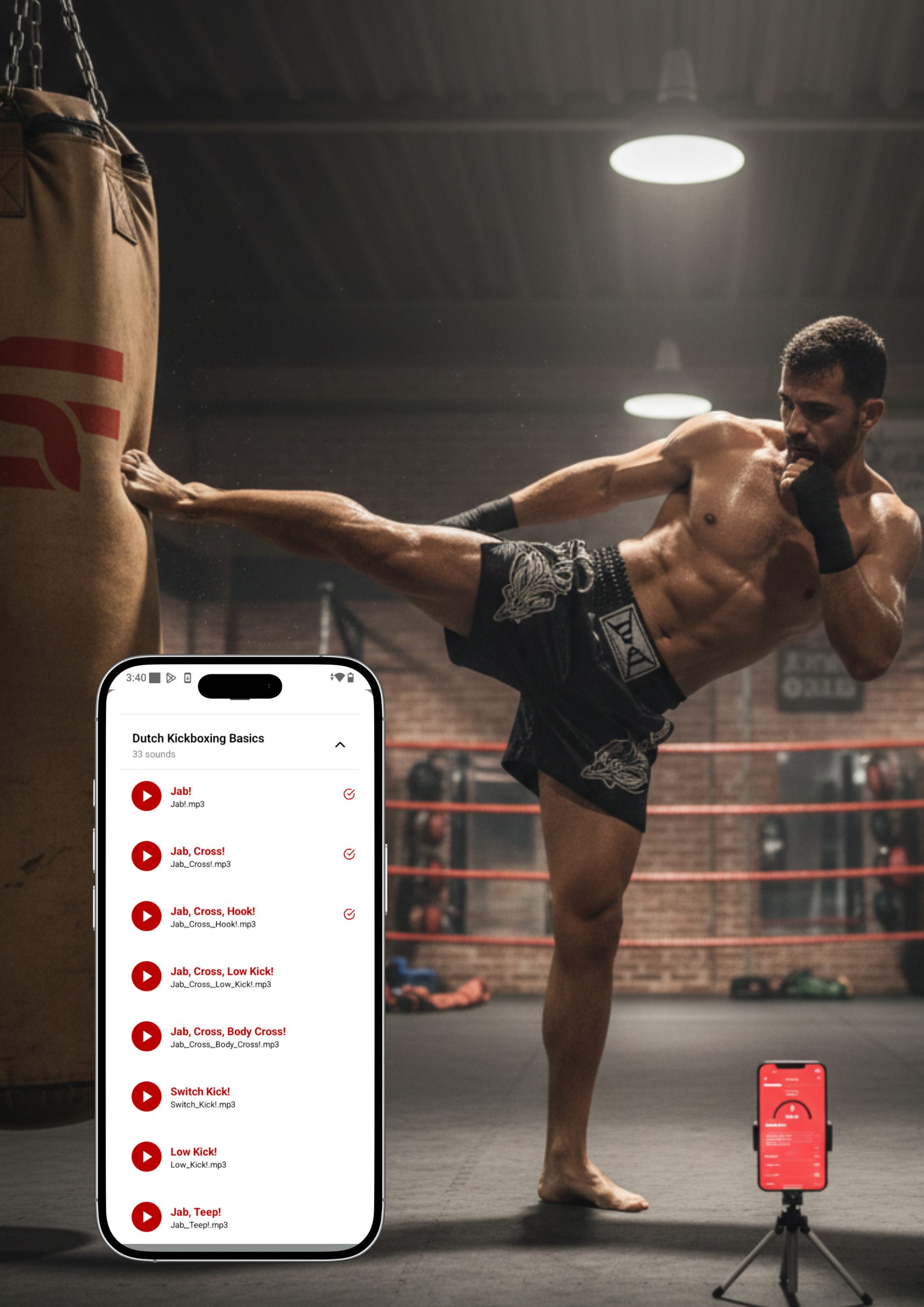 Kickboxing training with app cues